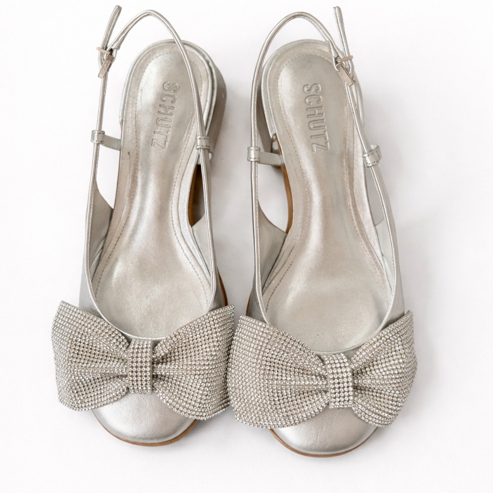 SCHUTZ Metallic Silver Heels with Bow